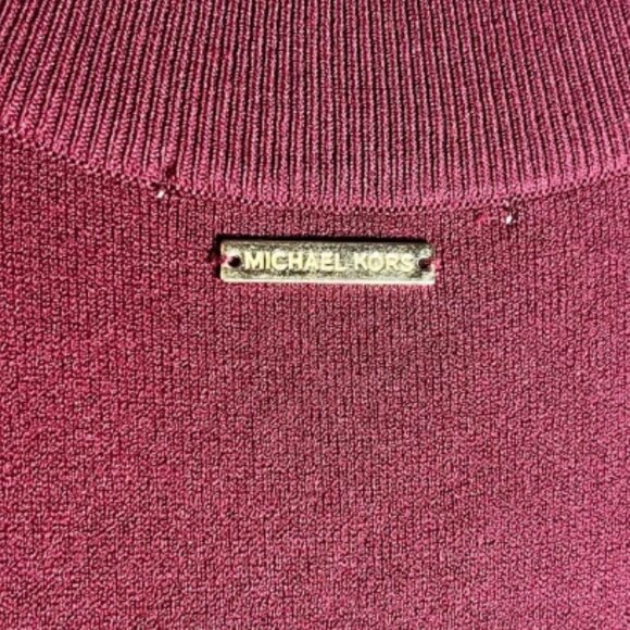 Michael Kors Mock Neck Midi Bodycon Sleeveless Dress - Small in Burgundy/Plum - Picture 4 of 6